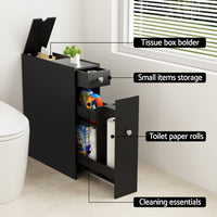 Bathroom Storage Cabinet Toilet Slim Tissue Box Caddy Holder Side Wooden Black