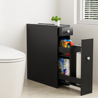 Bathroom Storage Cabinet Toilet Slim Tissue Box Caddy Holder Side Wooden Black