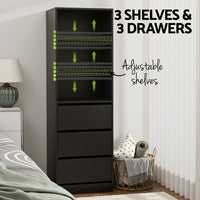 Artiss 3 Chest of Drawers Tallboy Cabinet Black