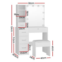 Dressing Table Set Stool 10 Led Bulbs White Dylan