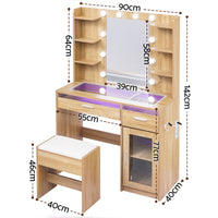 Artiss Dressing Table Vanity Desk Set 10 LED Bulbs RGB Light Wood
