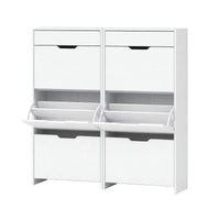 Artiss 2x Shoe Cabinet Organiser 3 Flip Drawer High Gloss White