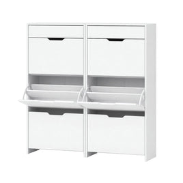 Artiss 2x Shoe Cabinet Organiser 3 Flip Drawer High Gloss White