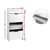 Artiss 2x Shoe Cabinet Organiser 3 Flip Drawer High Gloss White