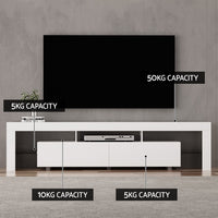 TV Cabinet Entertainment Unit Stand RGB LED Gloss Furniture 200cm White