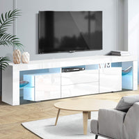 TV Cabinet Entertainment Unit Stand RGB LED Gloss Furniture 200cm White