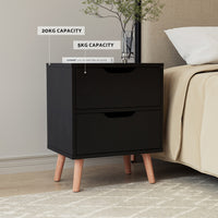 Artiss 2 x Bedside Table 2 Drawers - BODEN Black