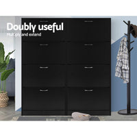 Shoe Rack Cabinet 60 Pairs 4 Doors - Black