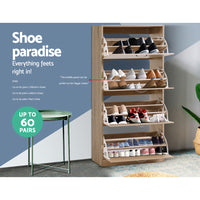 Shoe Rack Cabinet 60 Pairs 4 Doors - Wood