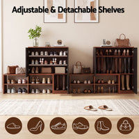 Artiss 2-IN-1 Shoe Cabinet Bench w/ Adjustable Shelf Hallway Walnut & Black