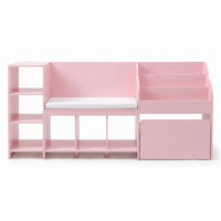Keezi Kids Storage Unit Bookshelf Toy Box Organiser Bench Seat Cabinet 170cm Pink