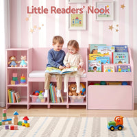 Keezi Kids Storage Unit Bookshelf Toy Box Organiser Bench Seat Cabinet 170cm Pink