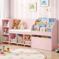 Keezi Kids Storage Unit Bookshelf Toy Box Organiser Bench Seat Cabinet 170cm Pink