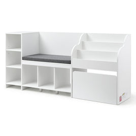 Keezi Kids Storage Unit Bookshelf Toy Box Organiser Bench Seat Cabinet 170cm White