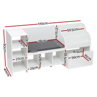 Keezi Kids Storage Unit Bookshelf Toy Box Organiser Bench Seat Cabinet 170cm White