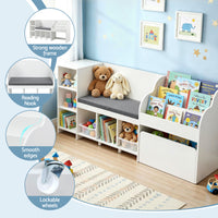 Keezi Kids Storage Unit Bookshelf Toy Box Organiser Bench Seat Cabinet 170cm White