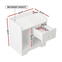 Artiss Bedside Table Drawer Nightstand Side End Table Storage Open Shelf White