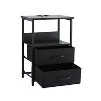 Artiss Bedside Table LED Nightstand Charging Station 2 Drawers Foldable Black