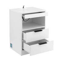 Artiss Bedside Table LED Nightstand Charging Station 2 Drawers - White