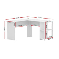 Computer Desk Shelf L-Shape White 136CM