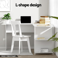 Computer Desk Shelf L-Shape White 136CM