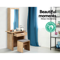 Dressing Table Stool Set Sliding Mirror Oak Demi