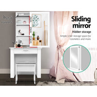 Dressing Table Stool Set Sliding Mirror White Demi