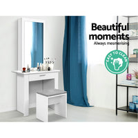 Dressing Table Stool Set Sliding Mirror White Demi