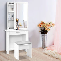 Dressing Table Stool Set Sliding Mirror White Demi