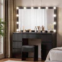 Artiss Dressing Table Vanity Desk Set Stool 12 Led Bulbs Black