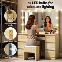 Artiss Dressing Table Vanity Desk Set Stool 12 Led Bulbs Wood