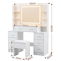 Artiss Dressing Table Vanity Desk Set Stool LED Charging Station White