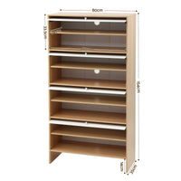 Artiss Narrow Shoe Cabinet Adjustable Shelves Flip-up Door White & Pine