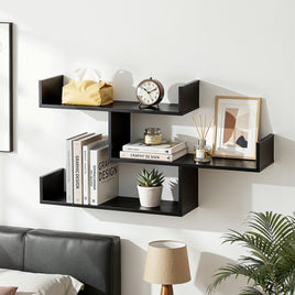 Artiss Floating Wall Shelf 3 Tier Black