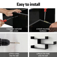 Artiss Floating Wall Shelf 3 Tier Black
