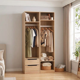 Artiss 2X Wardrobe Clothes Closet Storage Organiser Shelf Drawers Pine