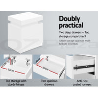 Artiss 2X Bedside Table 2 Drawers Lift-up Storage White