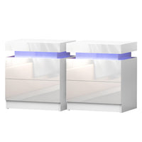 Artiss 2X Bedside Table LED 2 Drawers Lift-up Storage - COLEY White