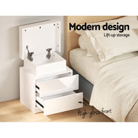 Artiss 2X Bedside Table LED 2 Drawers Lift-up Storage - COLEY White