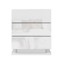 Artiss Bedside Table LED 3 Drawers - MORI White