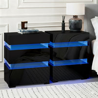 Artiss 2x Bedside Table LED 3 Drawers - LUMI Black