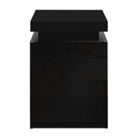 Artiss Bedside Table LED 3 Drawers - COLEY Black