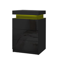 Artiss 2X Bedside Table LED 3 Drawers - COLEY Black