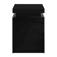 Artiss 2X Bedside Table LED 3 Drawers - COLEY Black