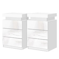 Artiss 2X Bedside Table LED 3 Drawers - COLEY White