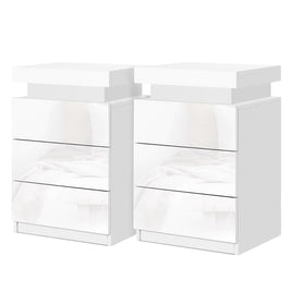 Artiss 2X Bedside Table LED 3 Drawers - COLEY White