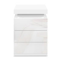 Artiss 2X Bedside Table LED 3 Drawers - COLEY White