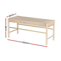 Dining Bench Paper Rope Seat Wooden Chair 100cm