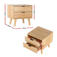 Bedside Table 2 Drawers - Pine