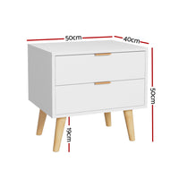 Bedside Table 2 Drawers - White